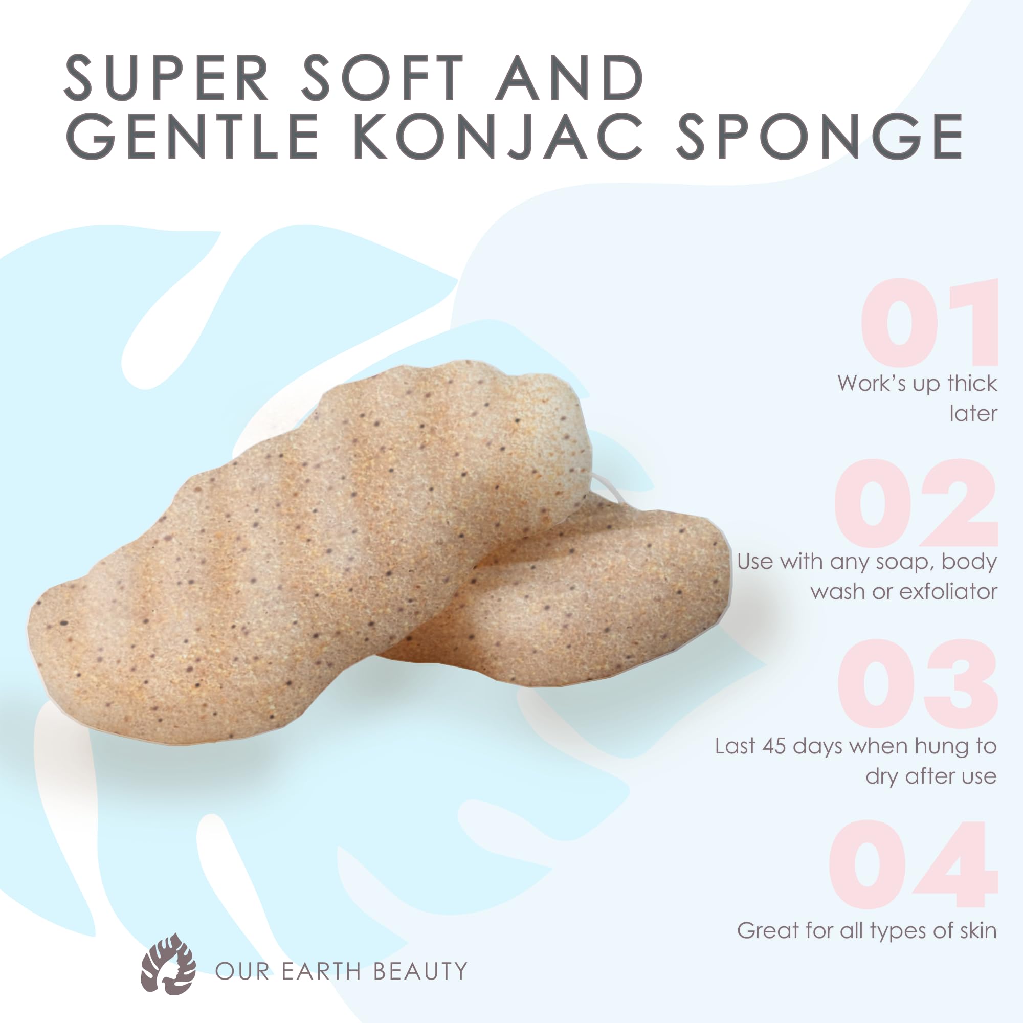 Our Earth Beauty Konjac Sponge packaging uses recycled materials