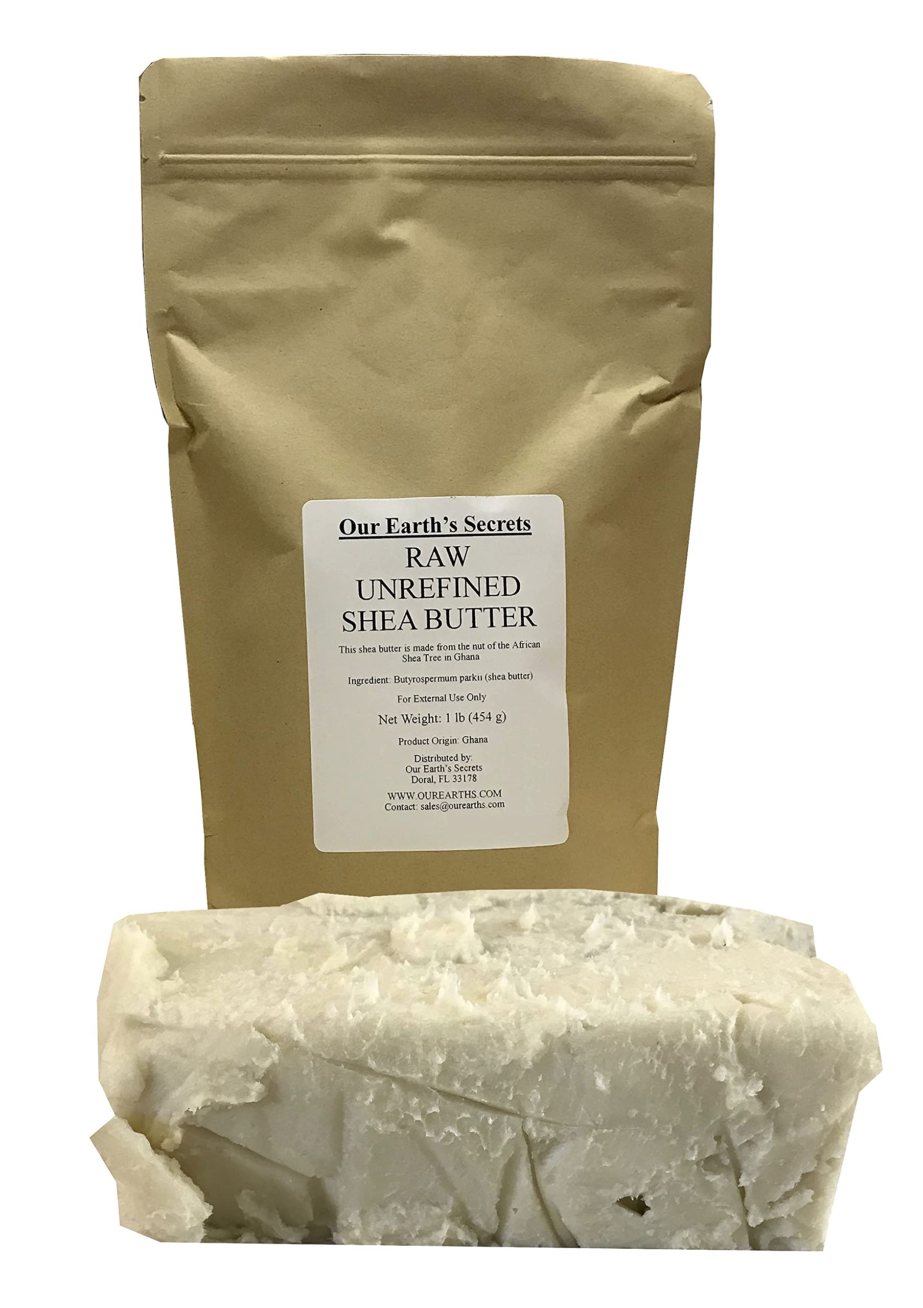 Our Earth's Secrets Ivory Shea Butter block closeup showing natural texture for skin nourishment
