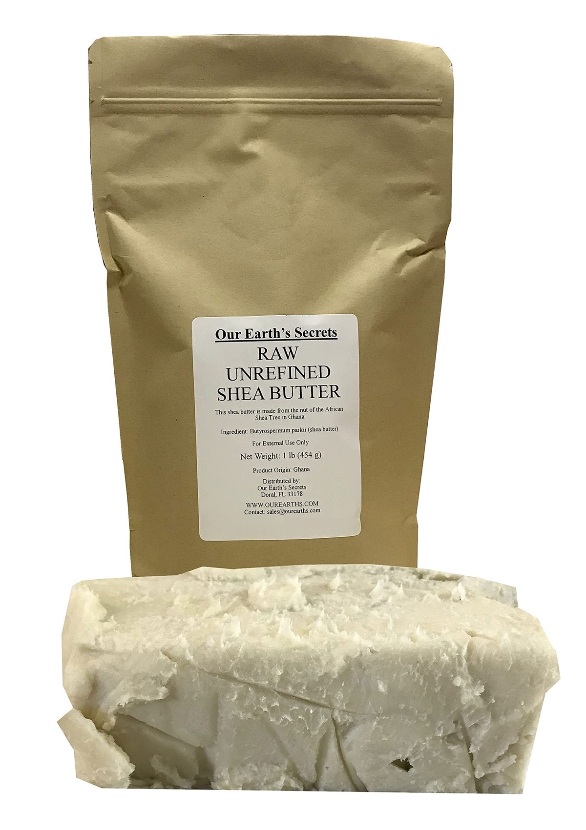 Our Earth's Secrets Ivory Shea Butter block closeup showing natural texture for skin nourishment