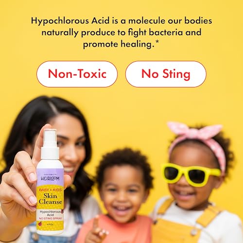 After-sun skin refresh with Our Family's Heirloom HOCl spray for kids.