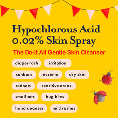 Kids application on skin using Our Family's Heirloom HOCl spray for soothing cleansing.
