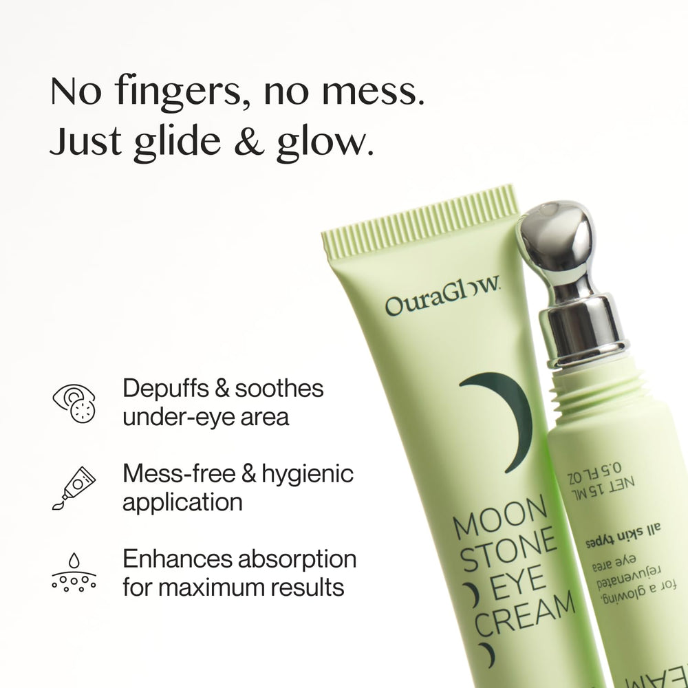OURAGLOW Caffeine Eye Cream fragrance-free label signals clean beauty and gentle use.