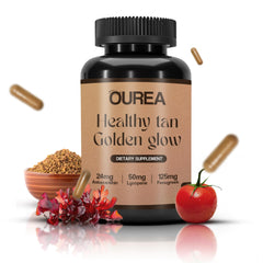 Ourea Carotenoid Golden Glow bottle promotes daily skin support and balanced glow.