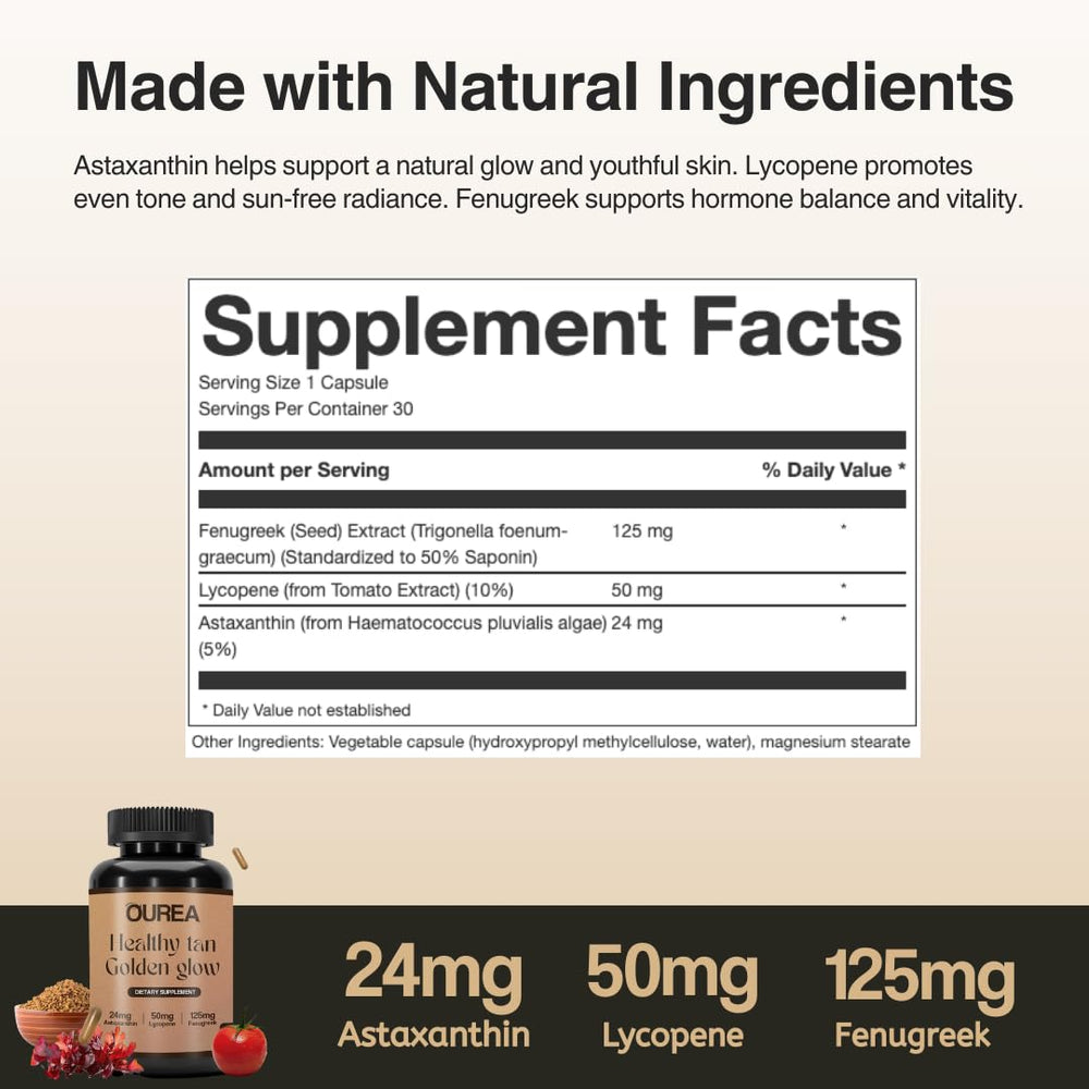 Ourea Carotenoid Golden Glow ready-to-take capsules on a countertop.