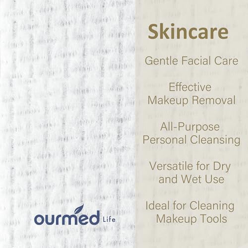 Ourmed Life disposable face towels no-lint surface ideal for makeup removal and clean skin.