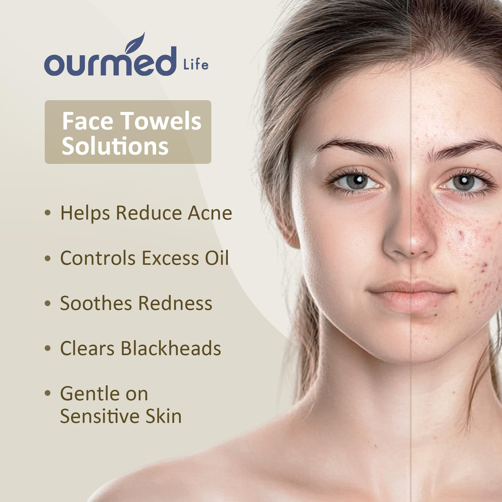 Ourmed Life makeup-removal wipe close-up demonstrates effective residue removal on sensitive skin.