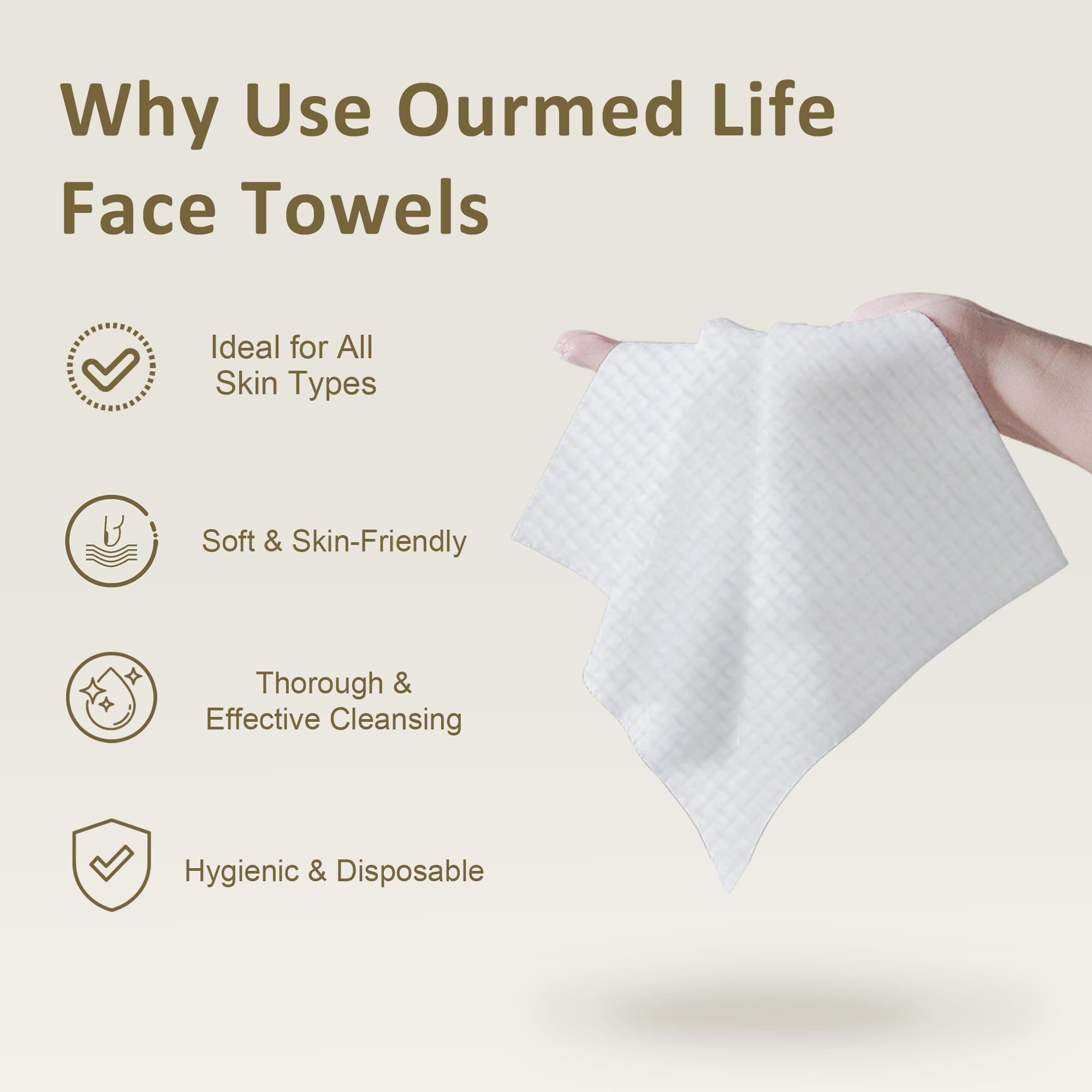 Ourmed Life size-10x7-9 inch towel close-up emphasizes extra-large cleansing area.