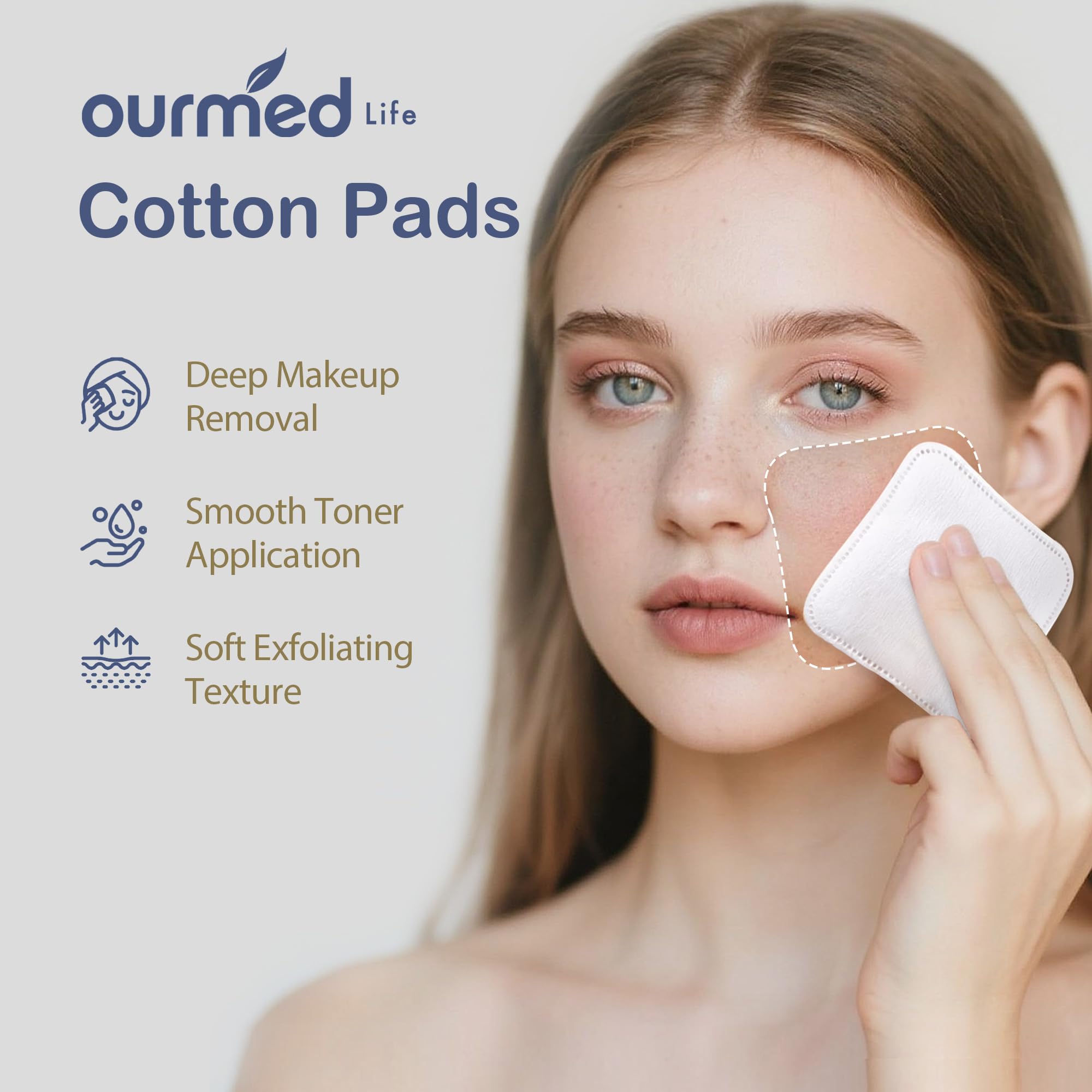 Ourmed Life large cotton pads closeup soft texture for gentle skin care