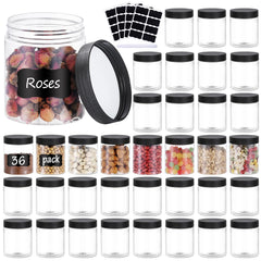 OUSHINAN 36pcs 8oz plastic jars set with screw on lids for organized storage.