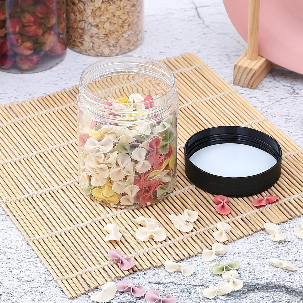 OUSHINAN 8oz plastic jars close up showing airtight seal for leak prevention.