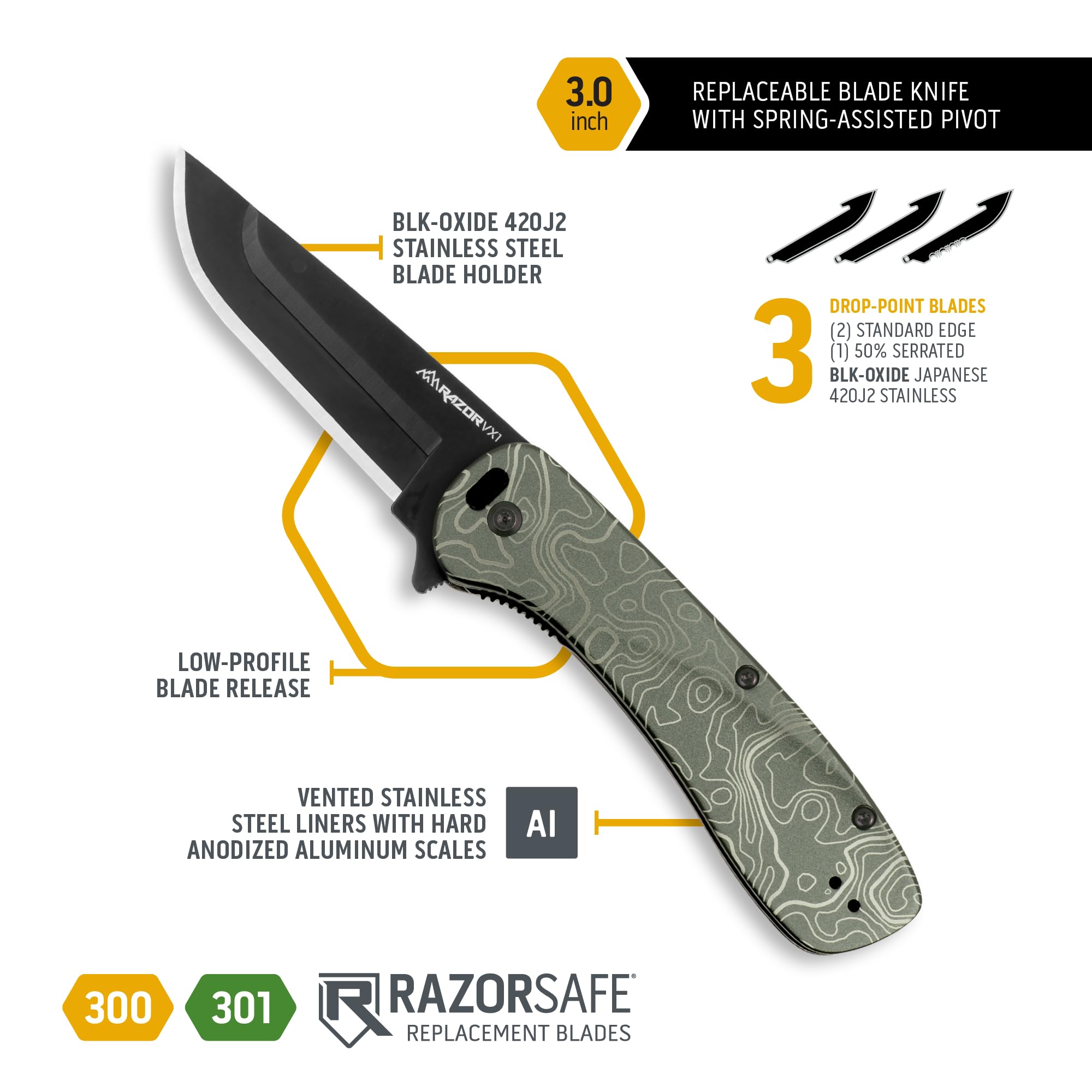 OUTDOOR EDGE Razor VX1 replaceable blade system for quick swaps.