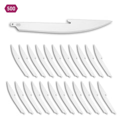Outdoor Edge RazorSafe 5-inch blades close-up highlighting sharp edge and rust resistance