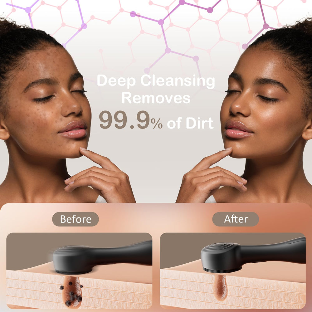 OUTIFUO face scrubber in hands shows portable, everyday cleansing with ergonomic grip.
