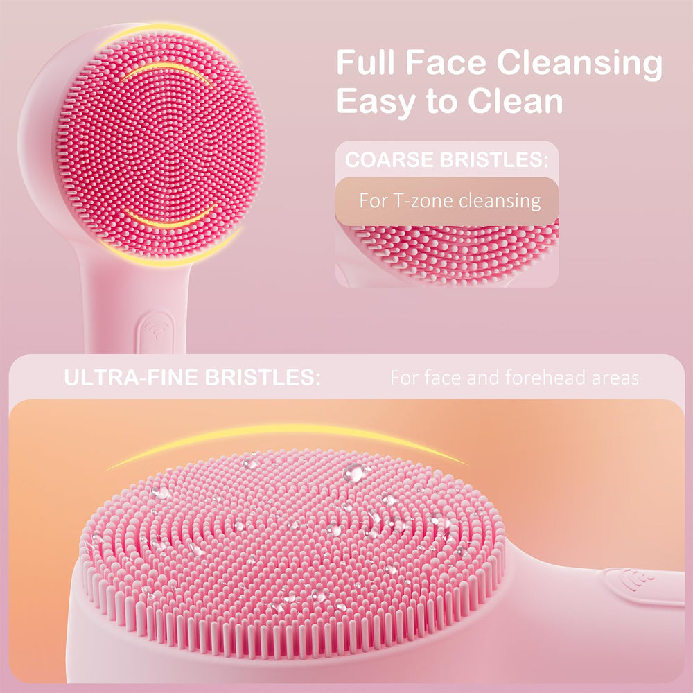 OUTIFUO facial cleansing brush in hand shows compact, travel-friendly design for everyday use.