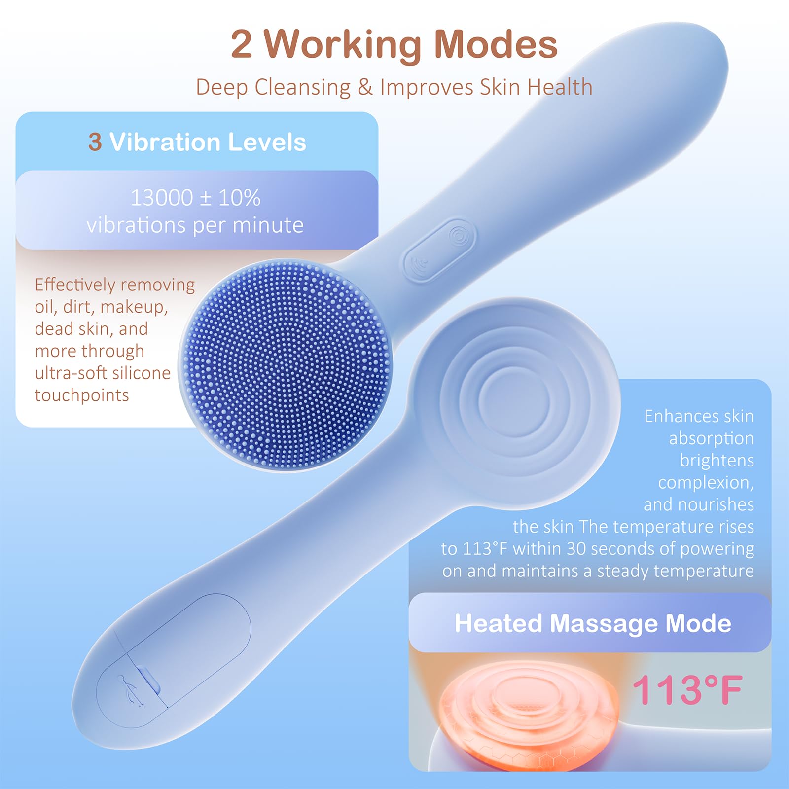OUTIFUO rechargeable facial brush showcases long battery life