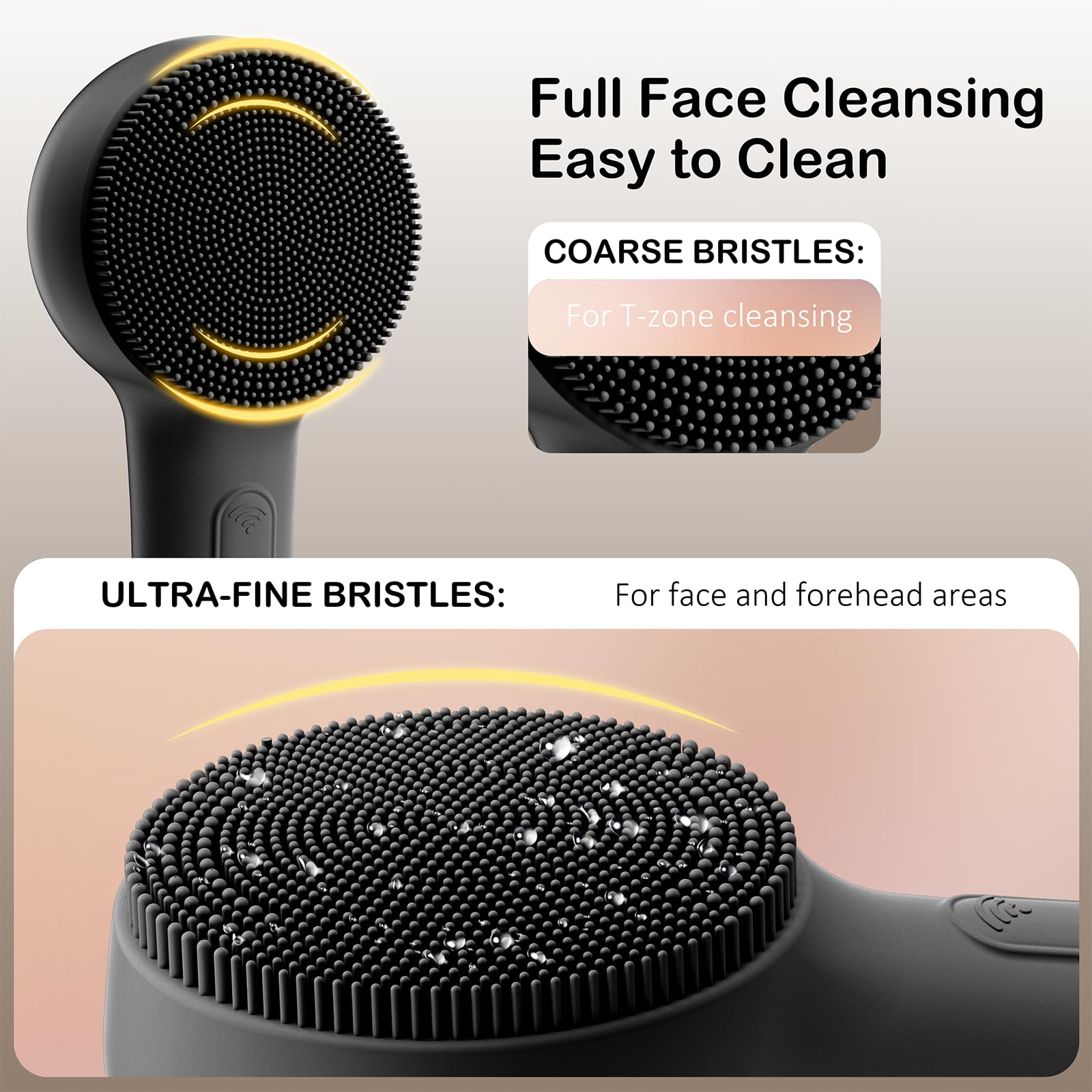 OUTIFUO silicone bristles closeup reveals gentle exfoliation for sensitive skin.
