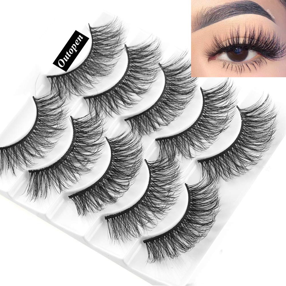 Outopen 3D Mink Lashes natural wispy side view showing full-volume silhouette.