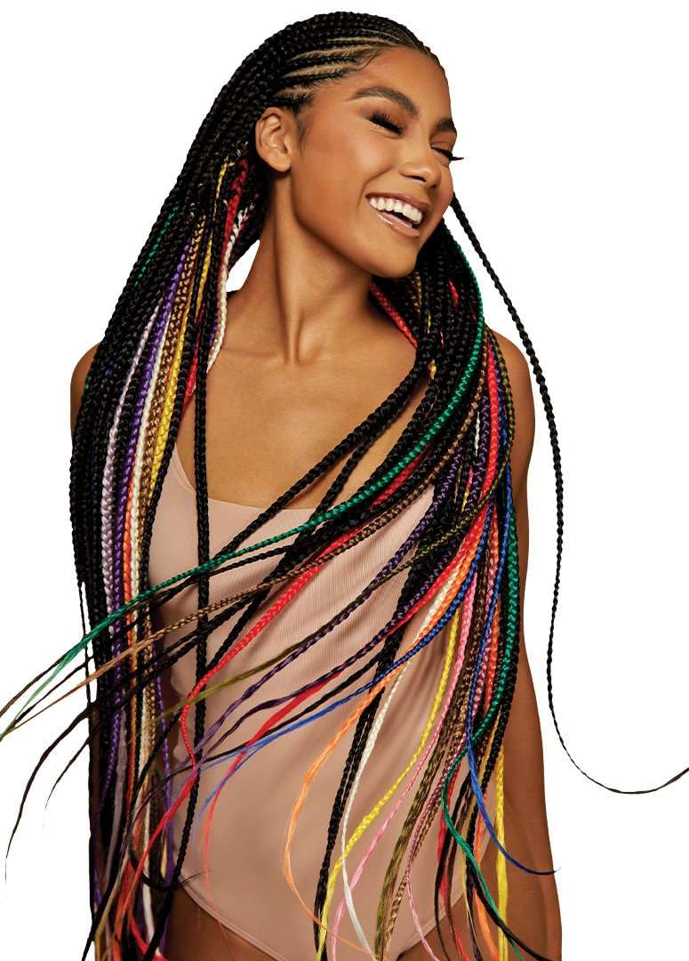 Outre X-Pression 42in 5-pack display demonstrates ready-to-braid convenience.