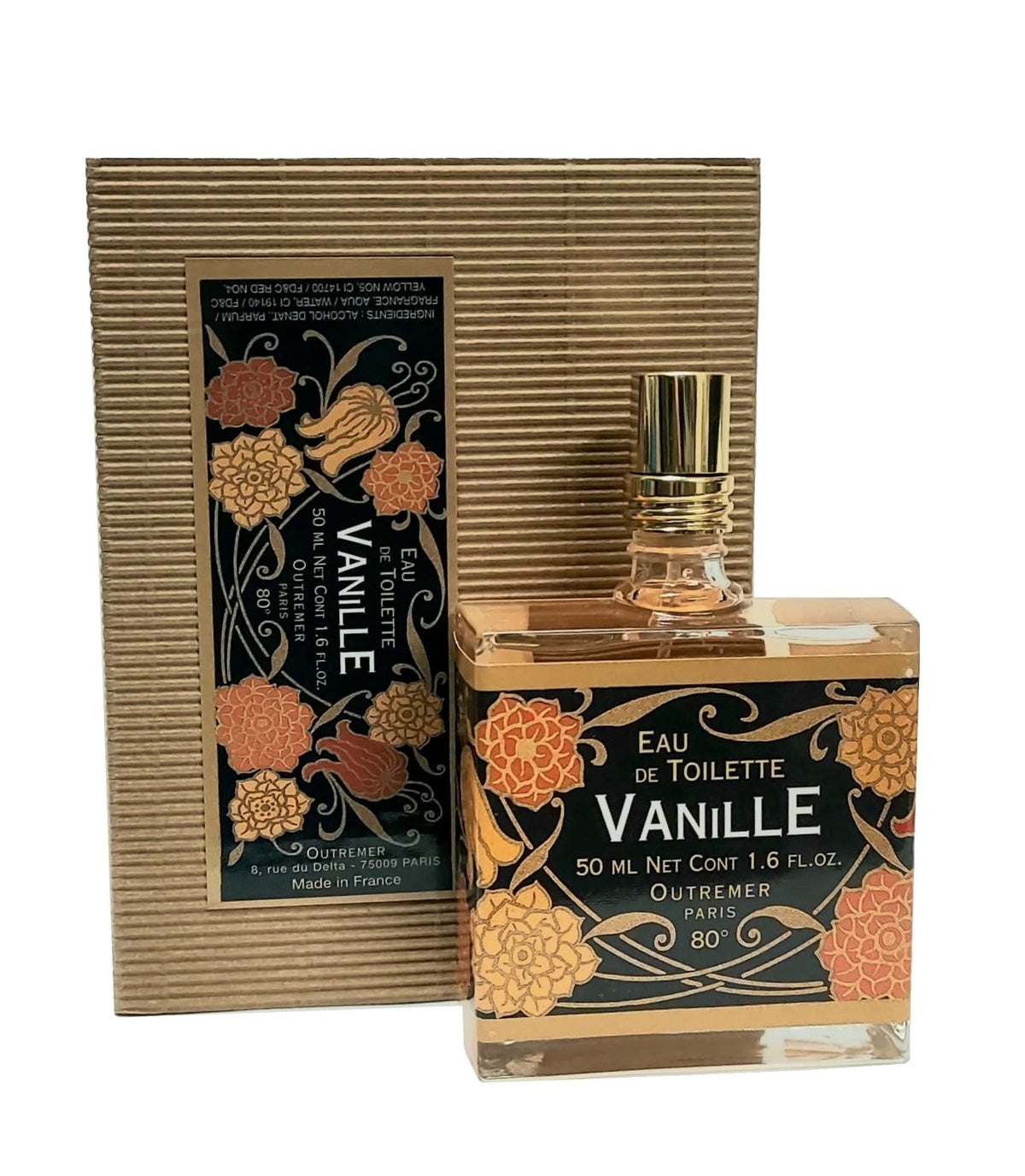 L'Aromarine Outremer Vanille EDT bottle with Art Deco-inspired design for elegant daytime wear.
