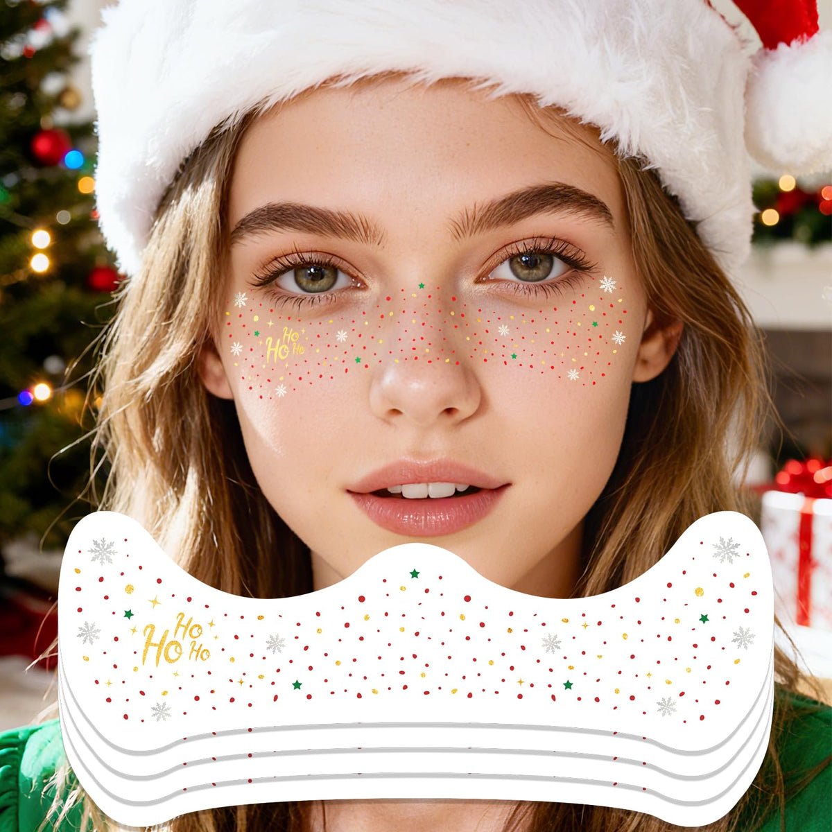 Ovasorve Christmas face tattoos HoHoHo snowflakes 8-sheets for festive looks