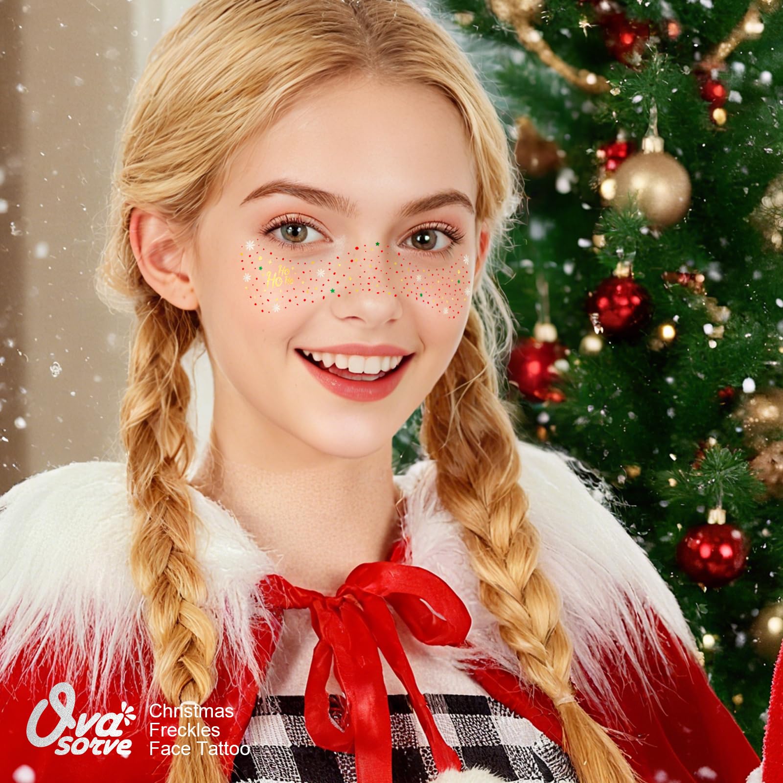 Ovasorve red-green-white holiday face art versatile for makeup and cosplay