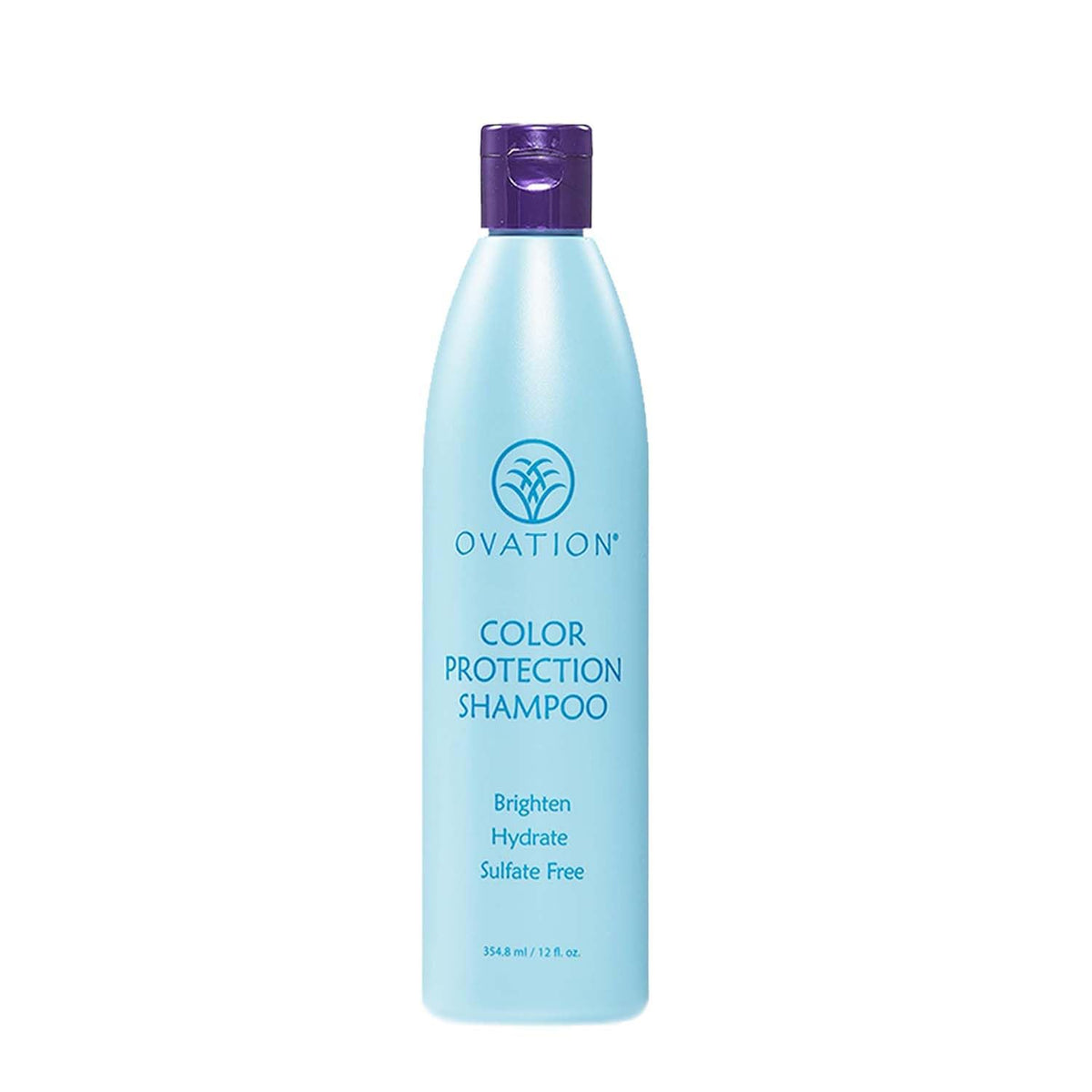 Ovation Hair Color Protection Shampoo bottle shows color protection and hydration for treated hair.