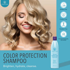 Ovation Hair Color Protection Shampoo pour demonstrates even cleansing and color protection during use.