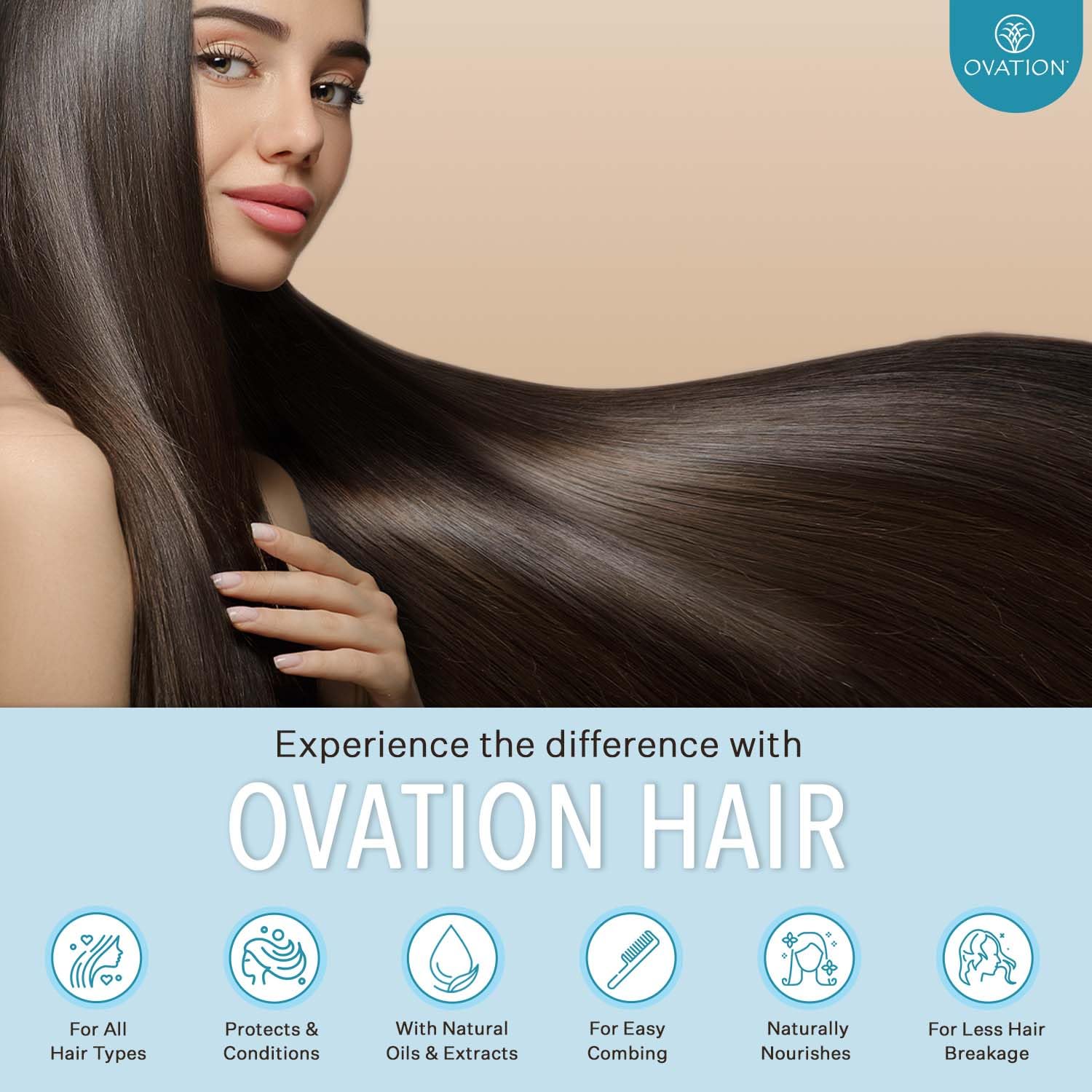 Ovation Hair Color Protection Shampoo after use reveals vibrant, hydrated color-treated hair.
