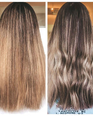 oVertone Blue Toning Conditioner being applied to hair to neutralize brassiness