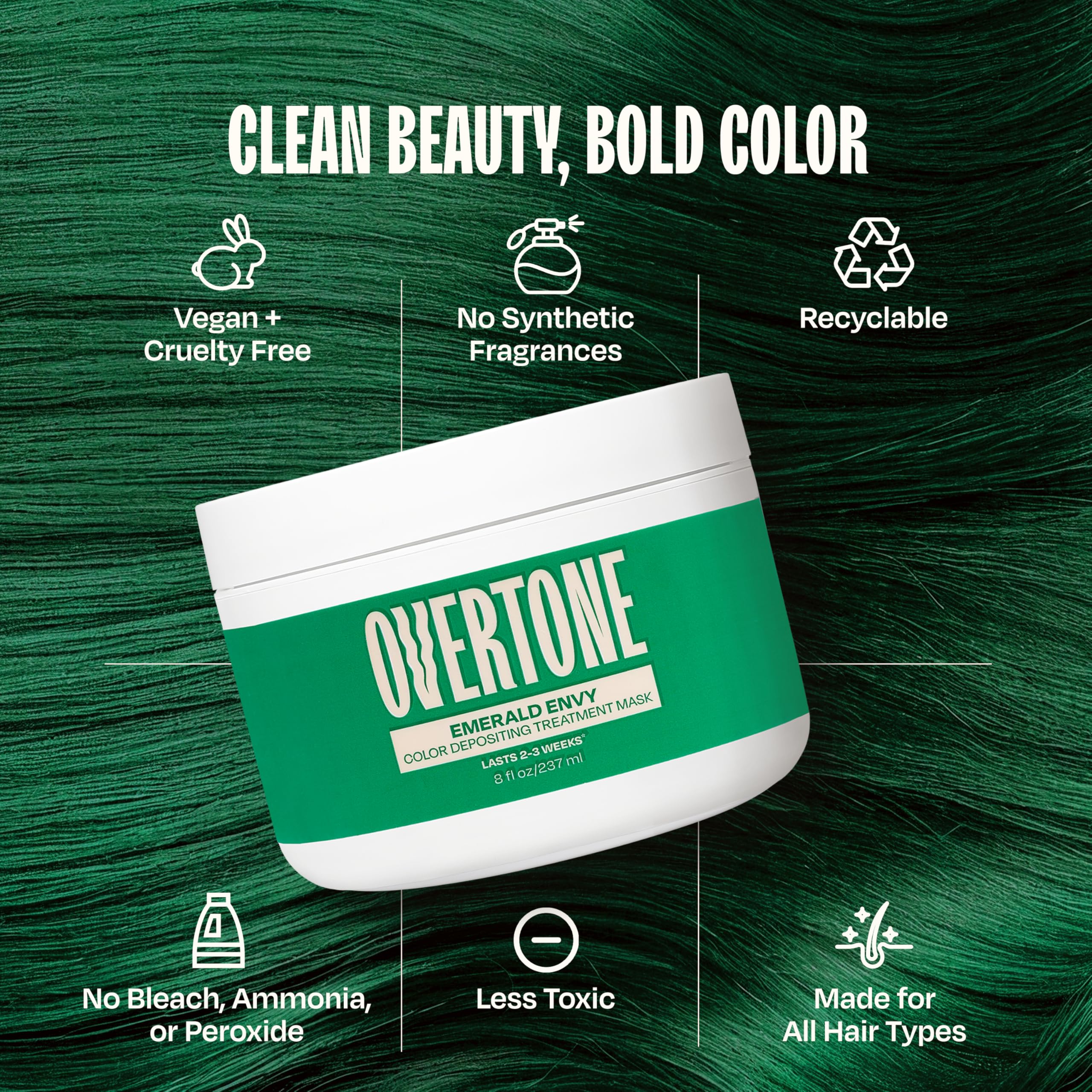 Overtone Emerald Envy rinse water demonstrates gentle cleansing after color