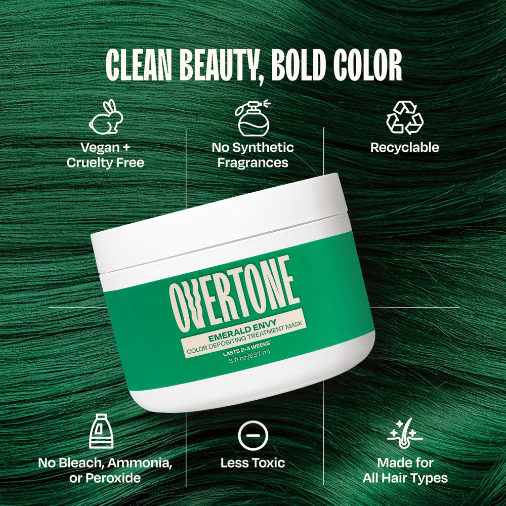Overtone Emerald Envy rinse water demonstrates gentle cleansing after color