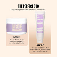 overtone lilac lotus 10-minute mask in action for quick color refresh.