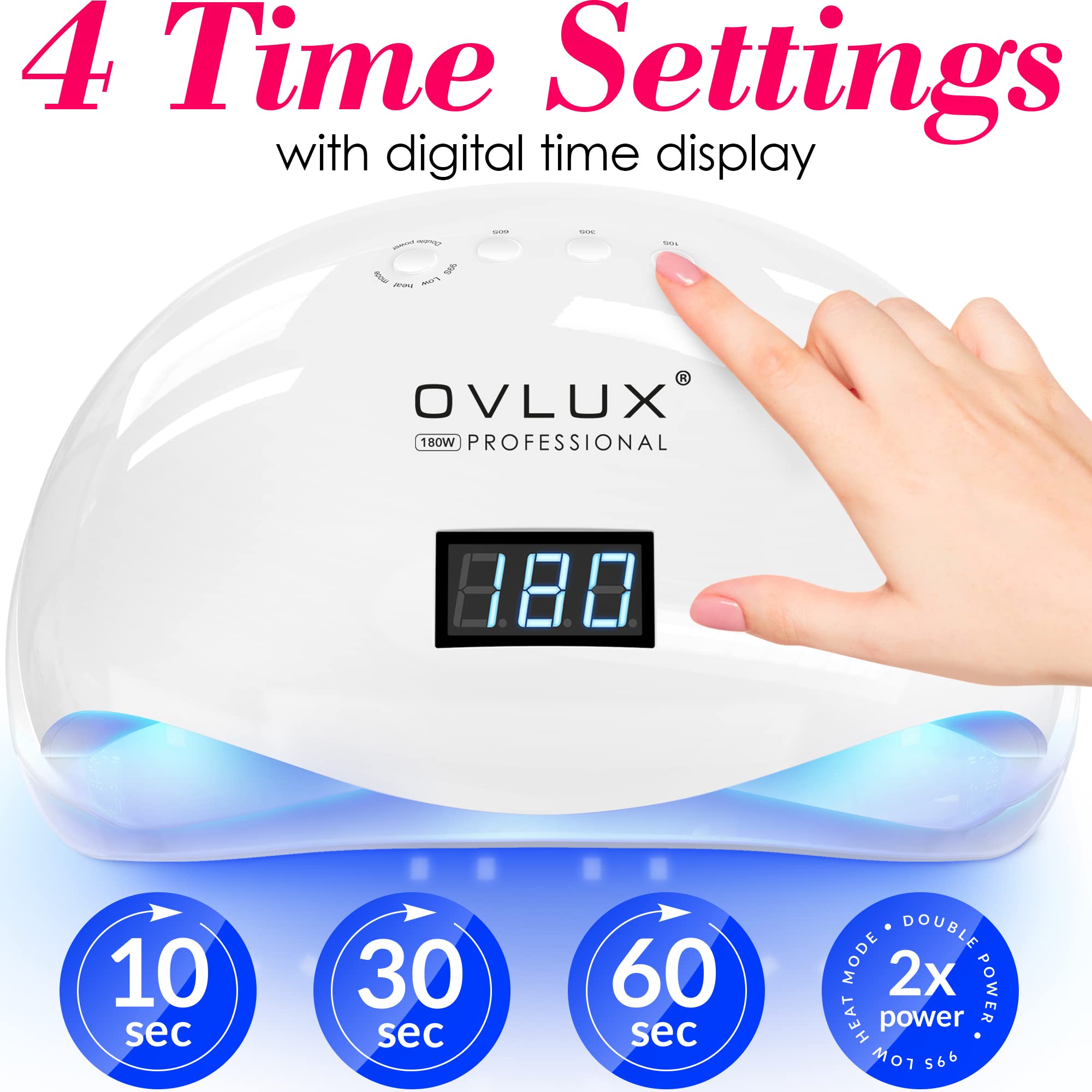OVLUX 180W UV LED nail lamp builder gel compatibility for versatile nails.