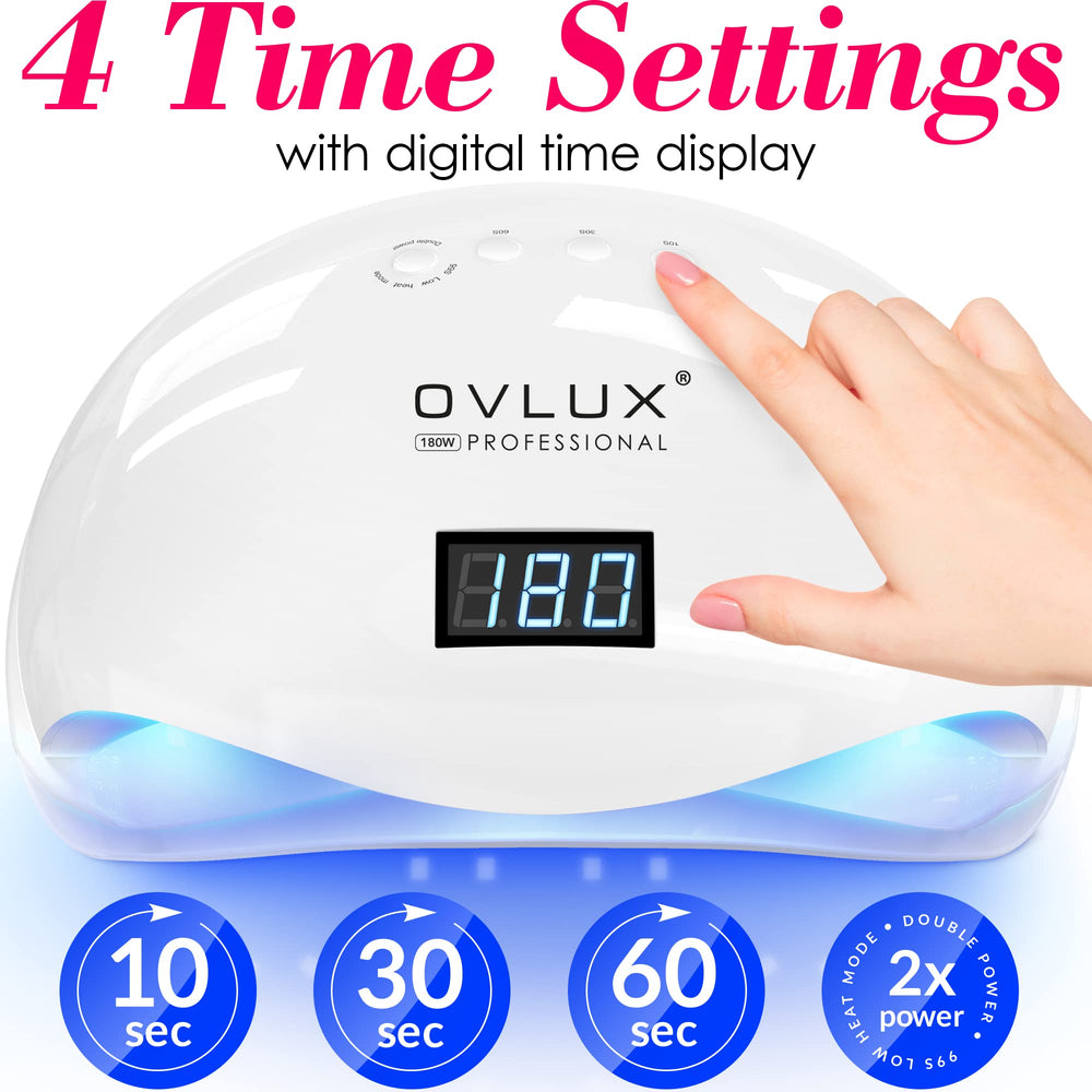 OVLUX 180W UV LED nail lamp builder gel compatibility for versatile nails.
