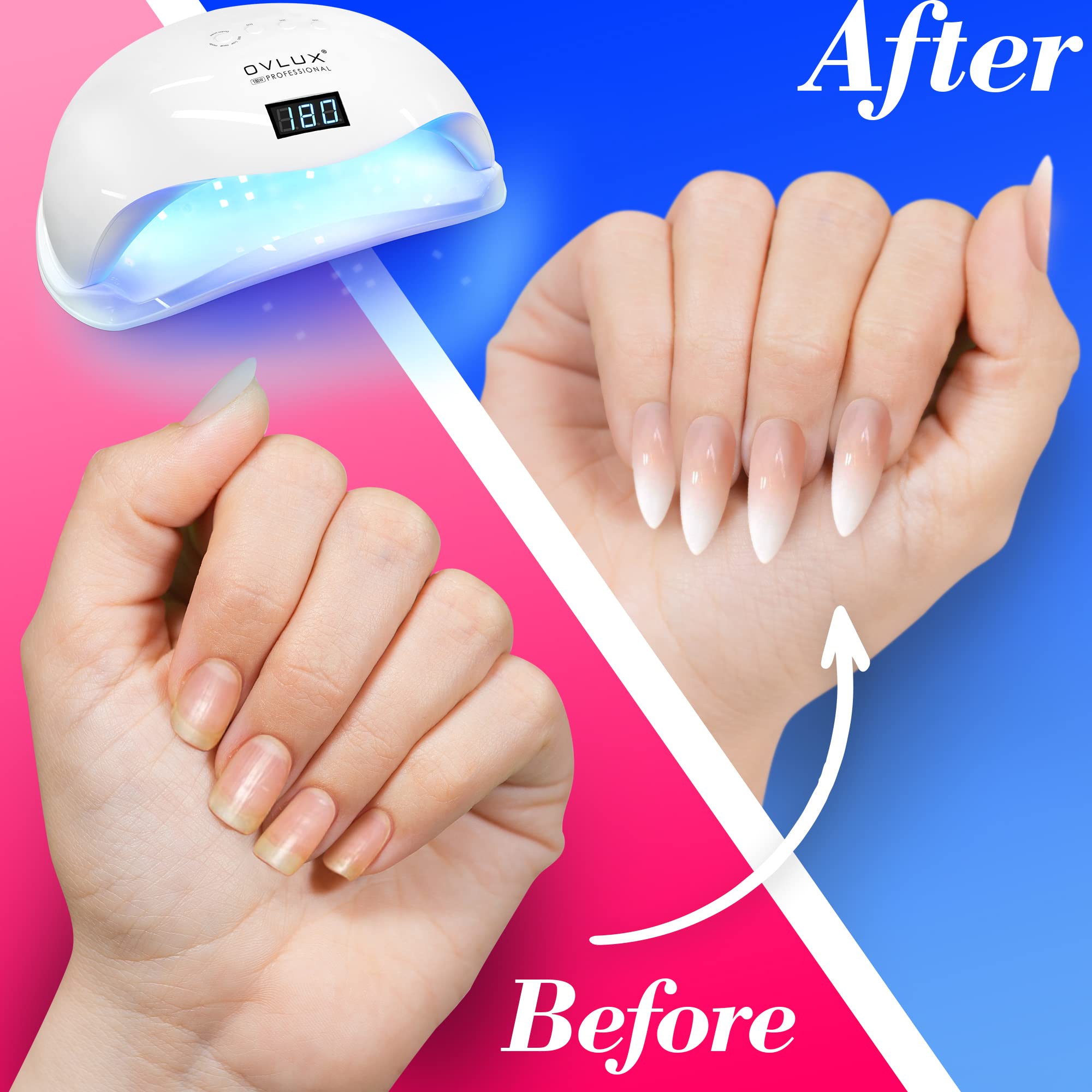 OVLUX 180W UV LED nail lamp includes UL-certified adapter for safe operation.