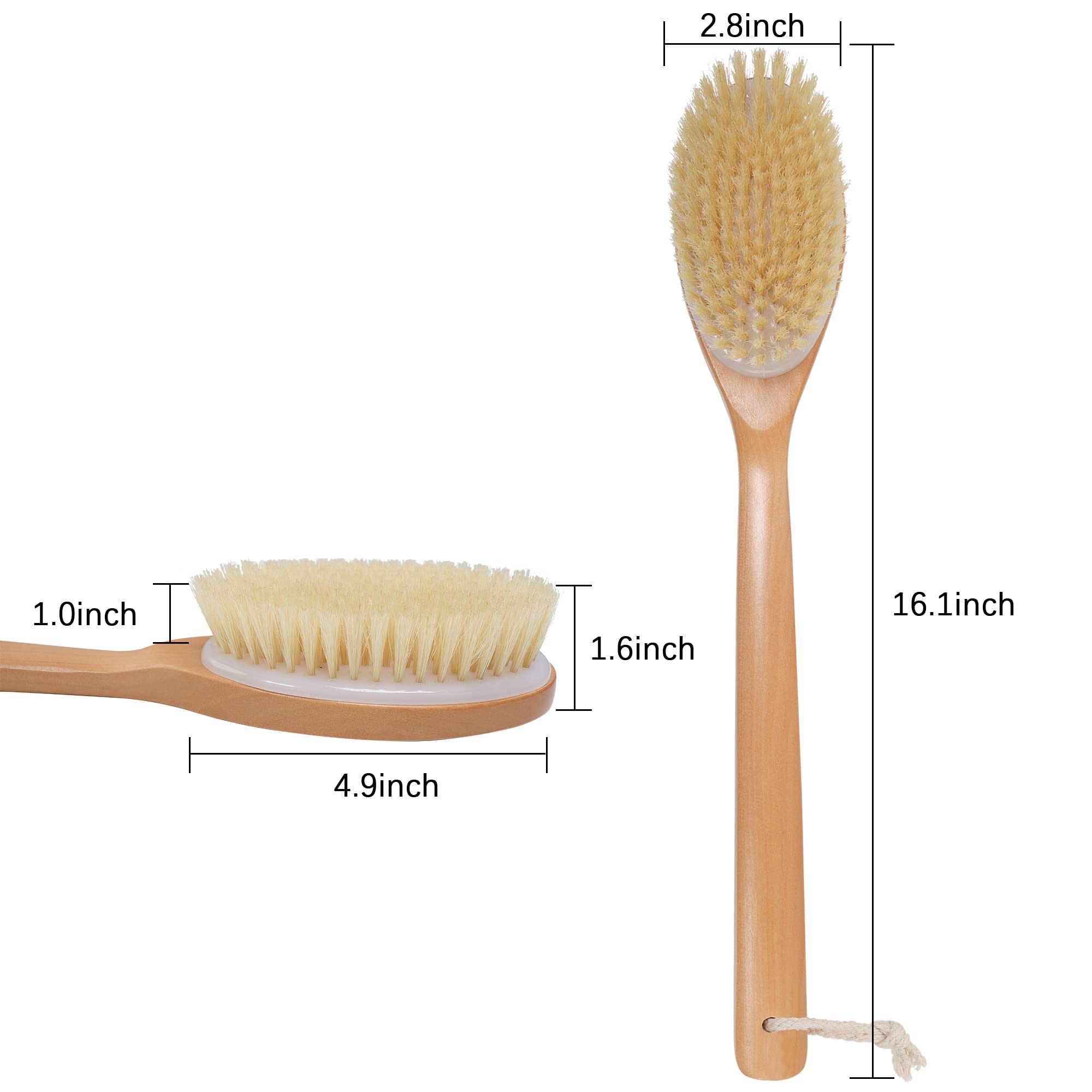 OWIIZI back-scrub with long handle enables easy reach across the back.