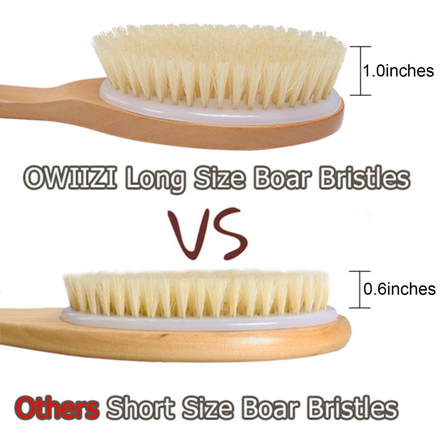 OWIIZI wooden handle close-up showing a sturdy grip for shower use.