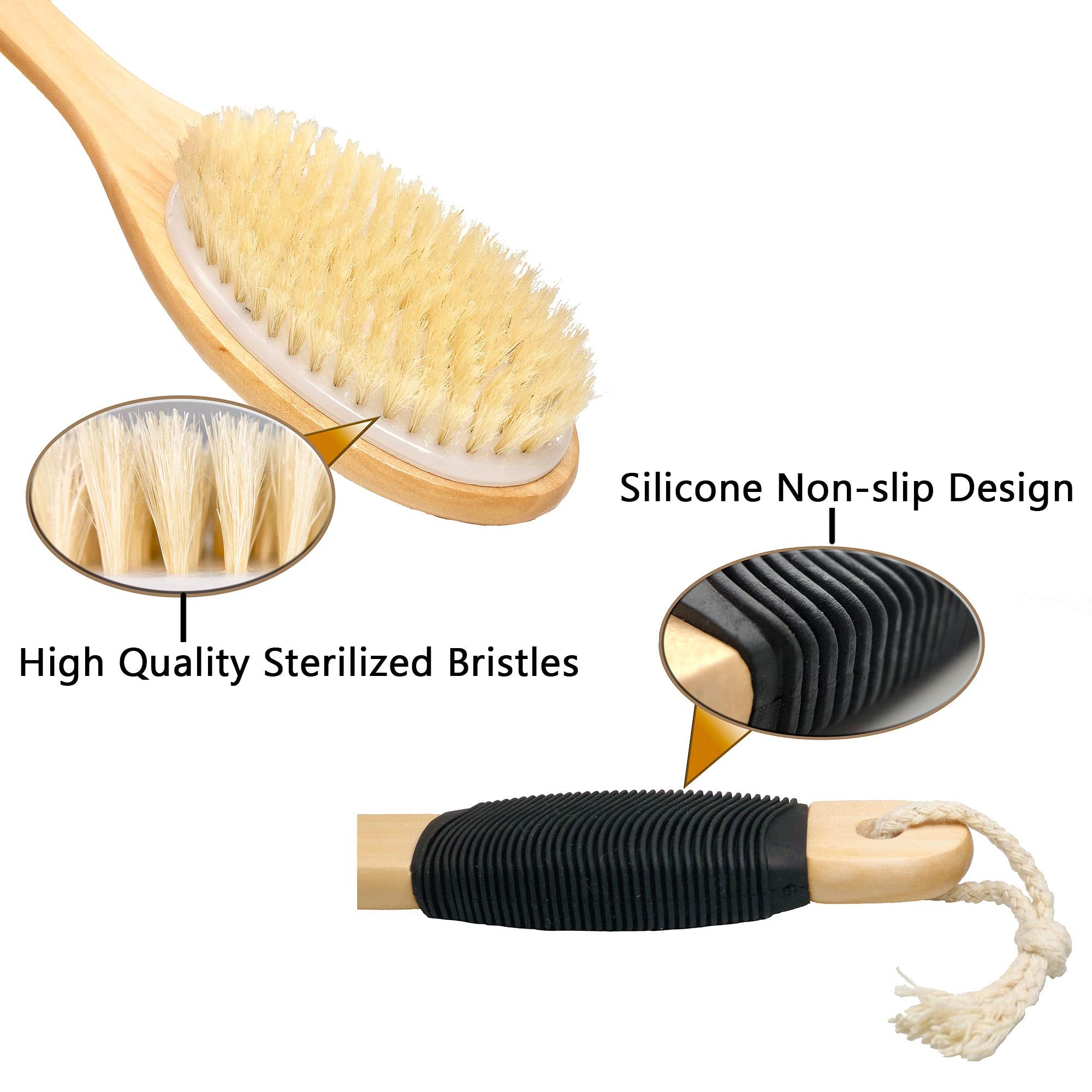 OWIIZI Bath Brush hanging rope and curved handle for easy storage