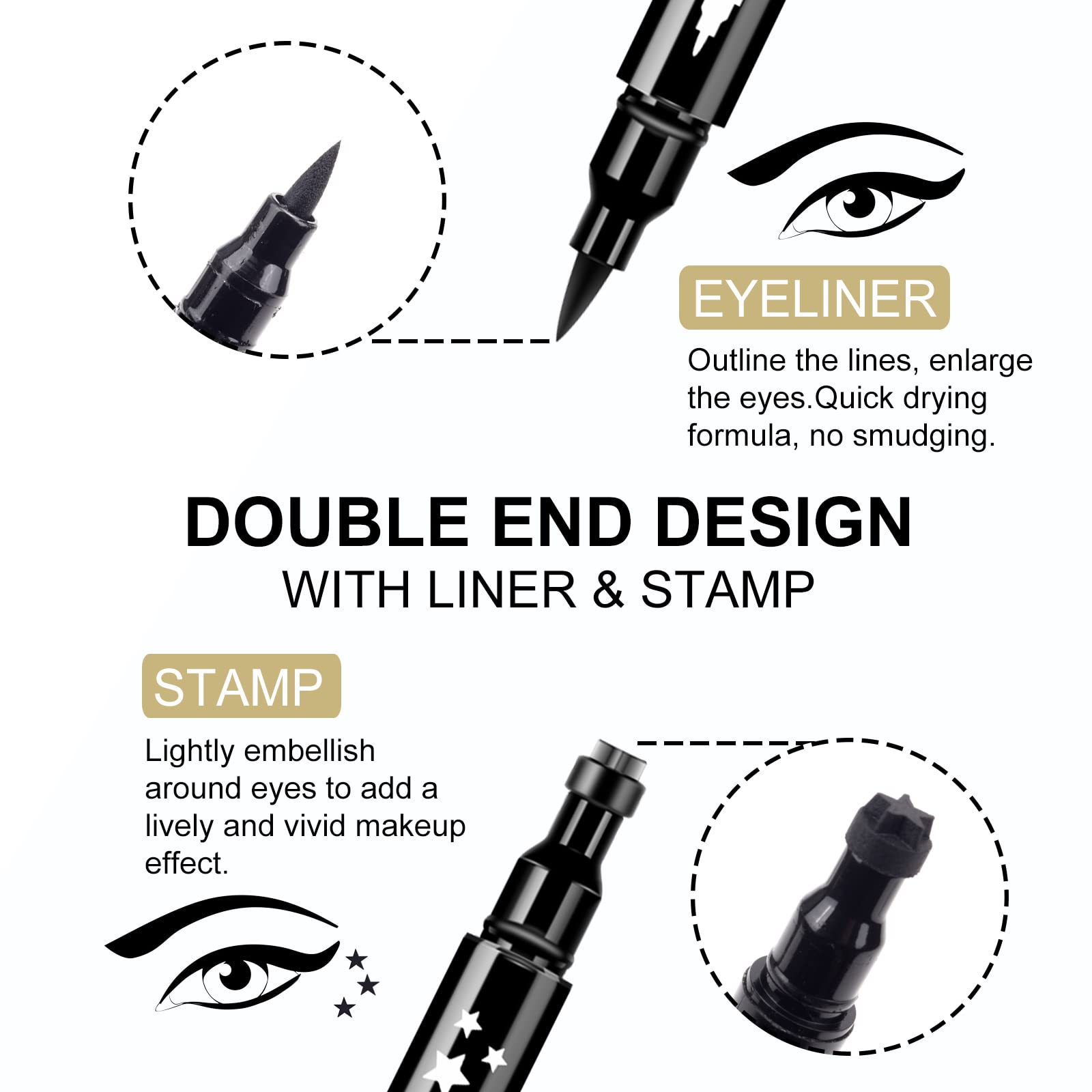 Ownest eye makeup stamp demonstrates decorative shapes for quick, eye-catching embellishment.