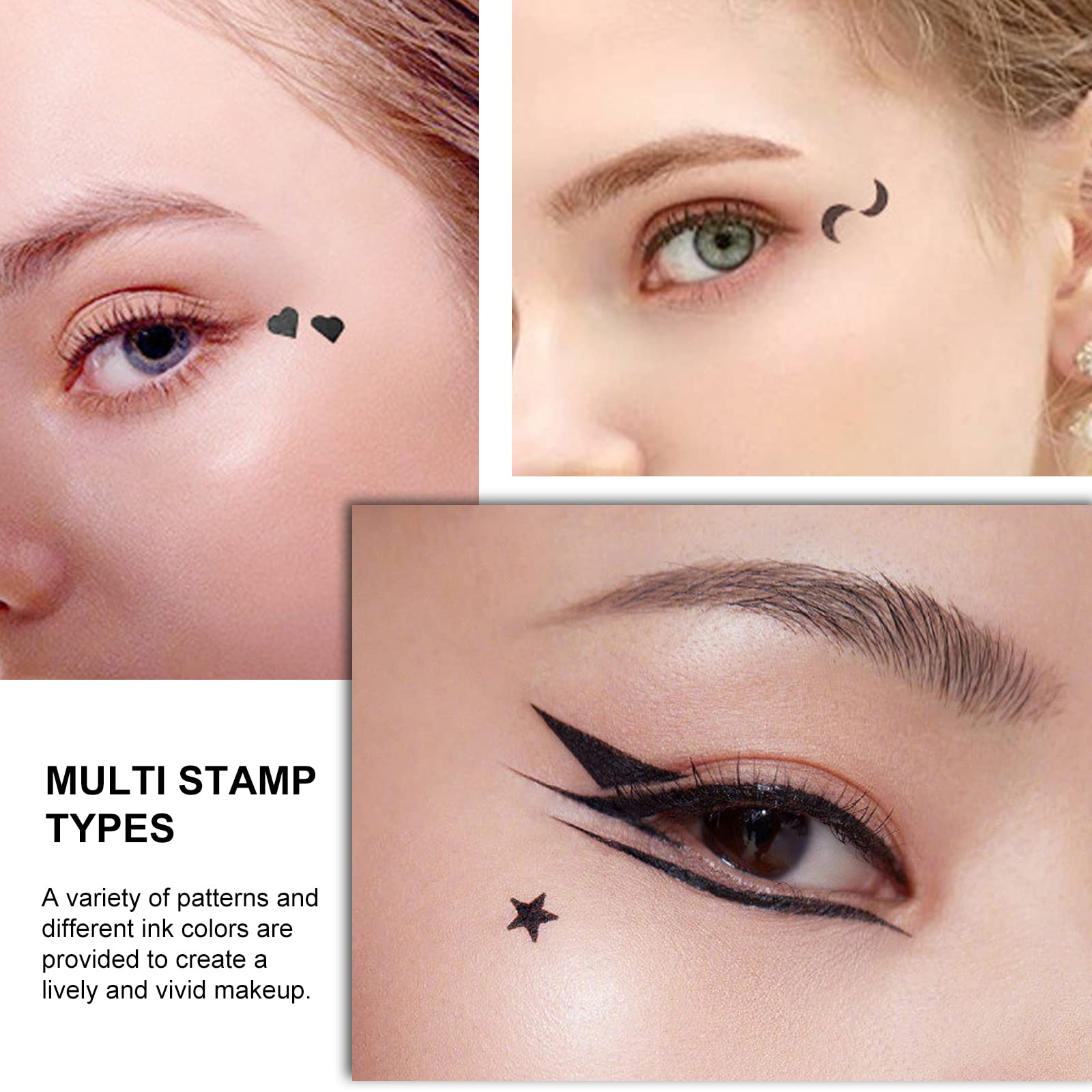 Ownest eyeliner stamp tips create star, heart, and flower decorations.