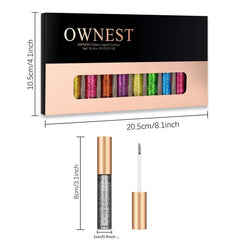 Ownest liquid eyeliner blue glitter swatch enhances cool, aquatic eye accents.
