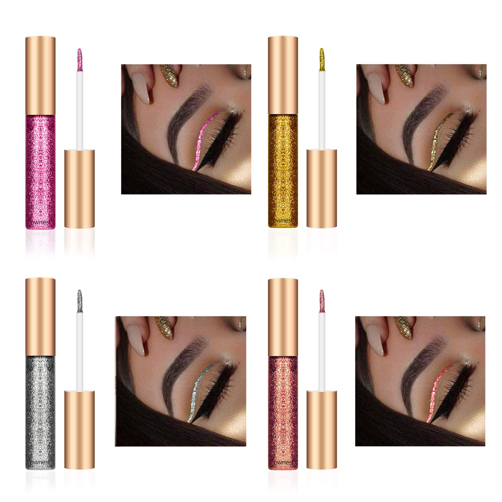 Ownest gold glitter eyeliner swatch adds warm, luxe sparkle to lids.