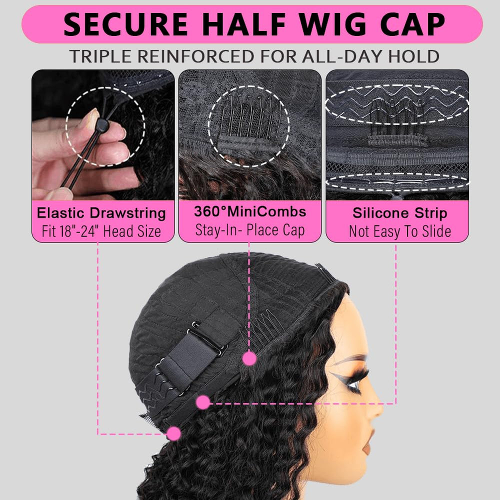 OWNROSE half wig 360-drawstring-cap provides adjustable fit and secure wear all day.