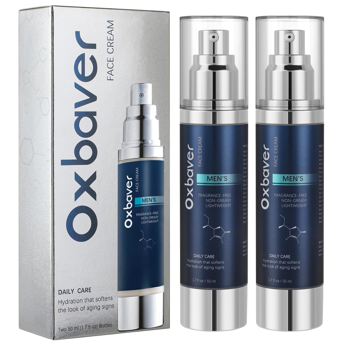 Oxbraver Face Cream for Men bottle close-up highlights the 6-in-1 hydration