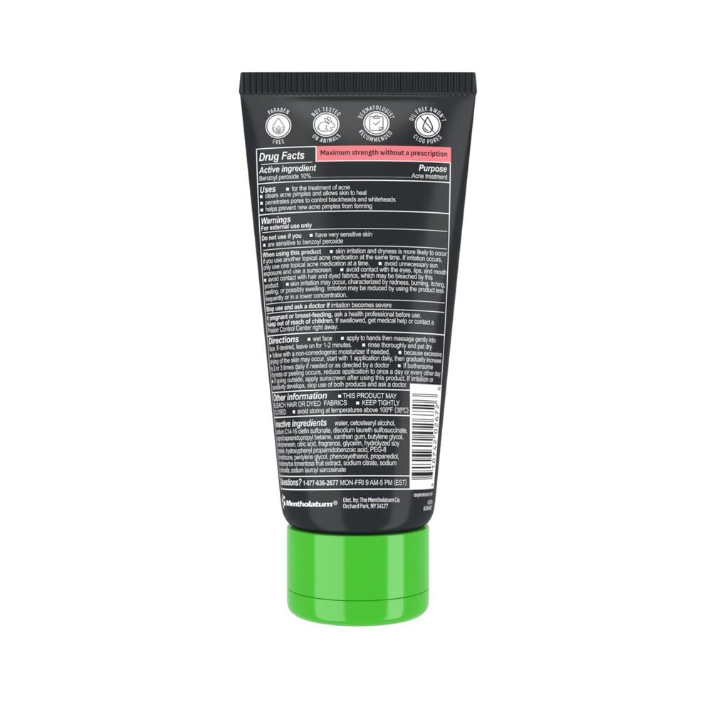 OXY Maximum Action with 10% benzoyl peroxide targets acne.