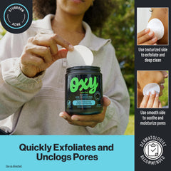 Oxy Deep Pore Cleansing Pads on-the-go use demonstrates no-water cleansing convenience.
