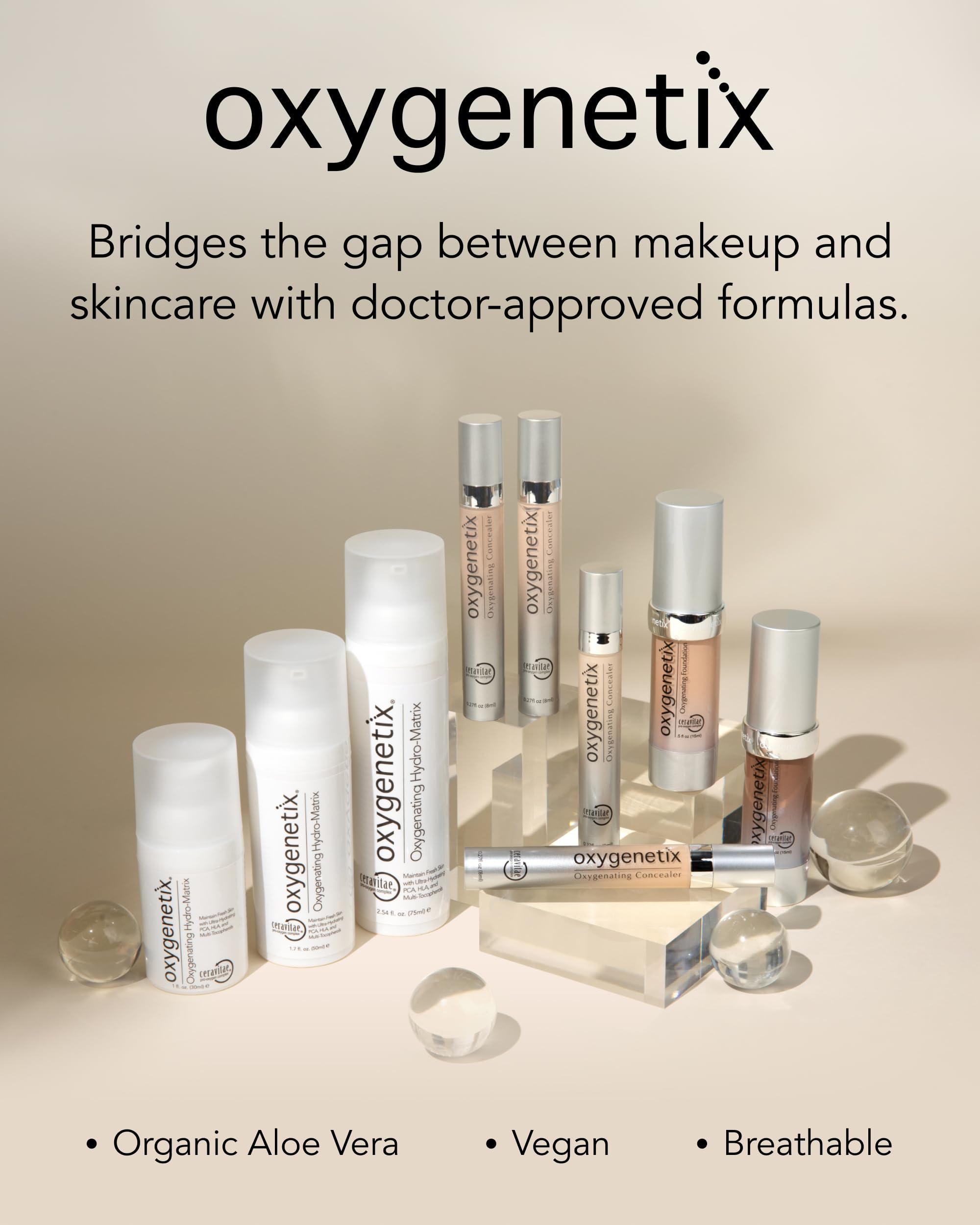 Oxygenetix Oxygenating Foundation Pearl daylight swatch emphasizes breathable, long-wearing feel.