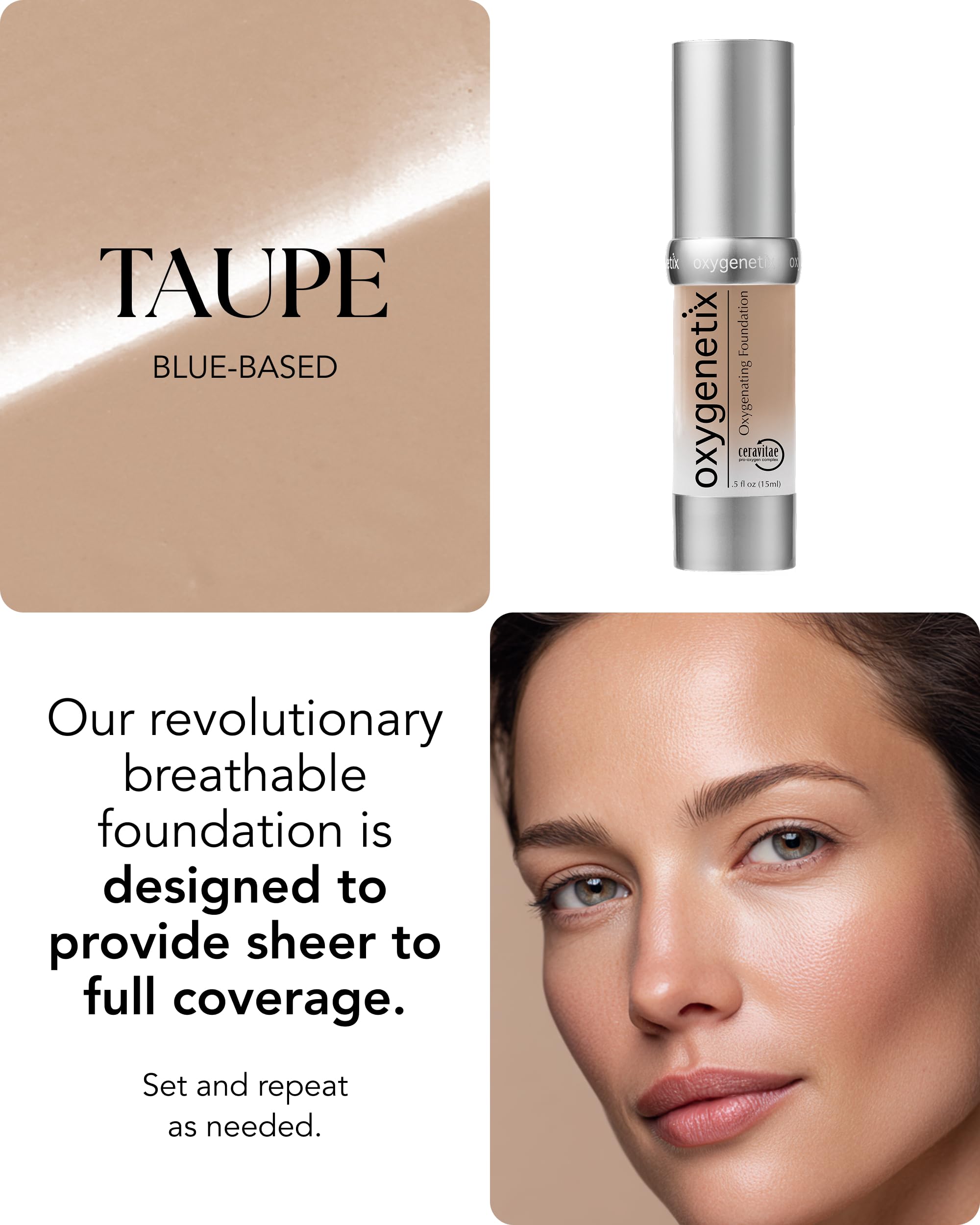 Oxygenetix Oxygenating Foundation Taupe closeup texture reveals a skin-like finish.