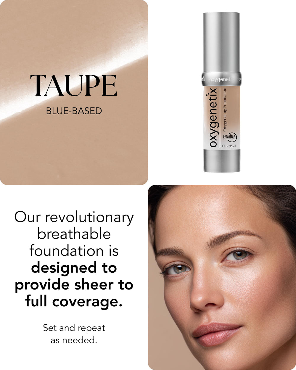 Oxygenetix Oxygenating Foundation Taupe closeup texture reveals a skin-like finish.