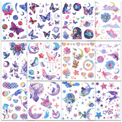 Ozepao glitter tattoos with butterflies, fairies, and mermaids for vibrant birthday party fun.